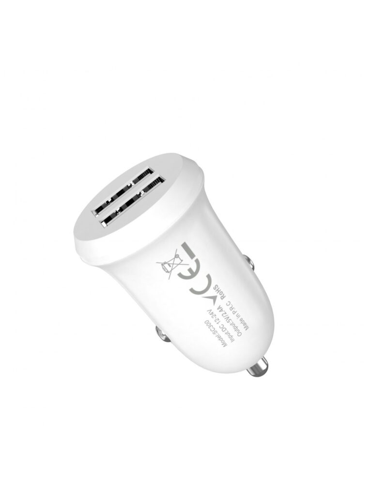 CARICATORE AUTO 2.4A 2 PORTE Bianco