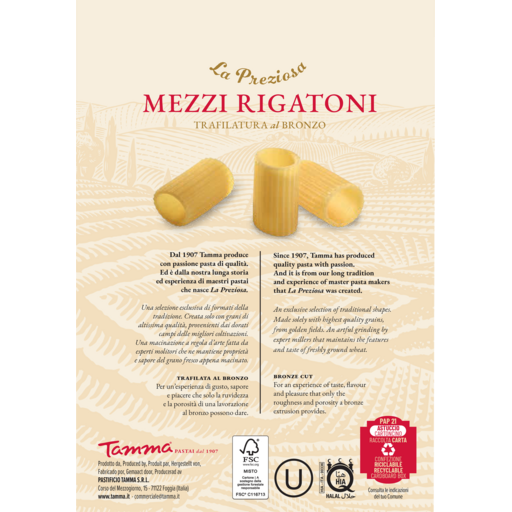 MEZZI RIGATONI N.23 LA PREZIOSA gr 500 MEZZI RIGATONI N.23 LA PREZIOSA gr 500