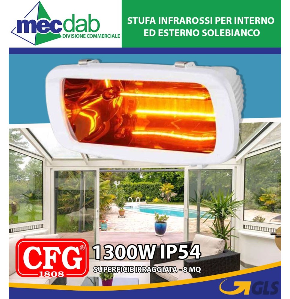 STUFA INFRAROSSI SOLEBIANCO 1300W IP54 STUFA INFRAROSSI SOLEBIANCO 1300W IP54